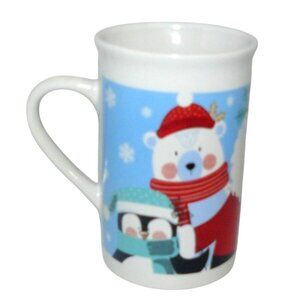 Festive Ceramic Mug W Santa Snowman Penguin & Polar Bear Christmas Design NWOT